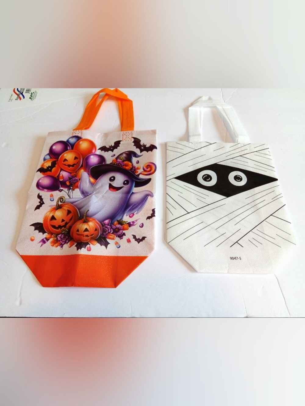 Halloween Ghost And Mummy Trick-or-Treat Tote Bag - Orange & White